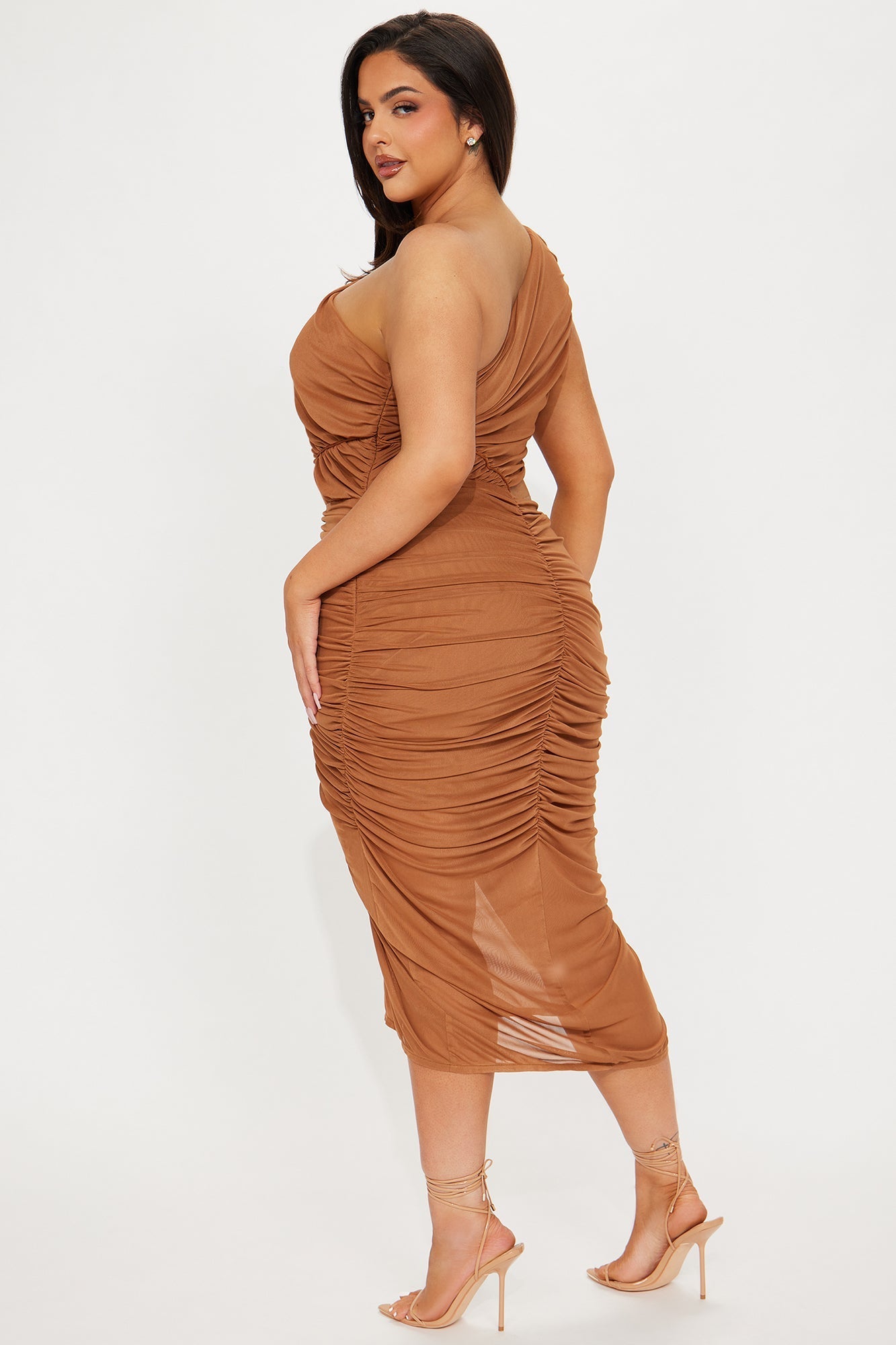 Amber Glow Knit Midi Dress - Cognac