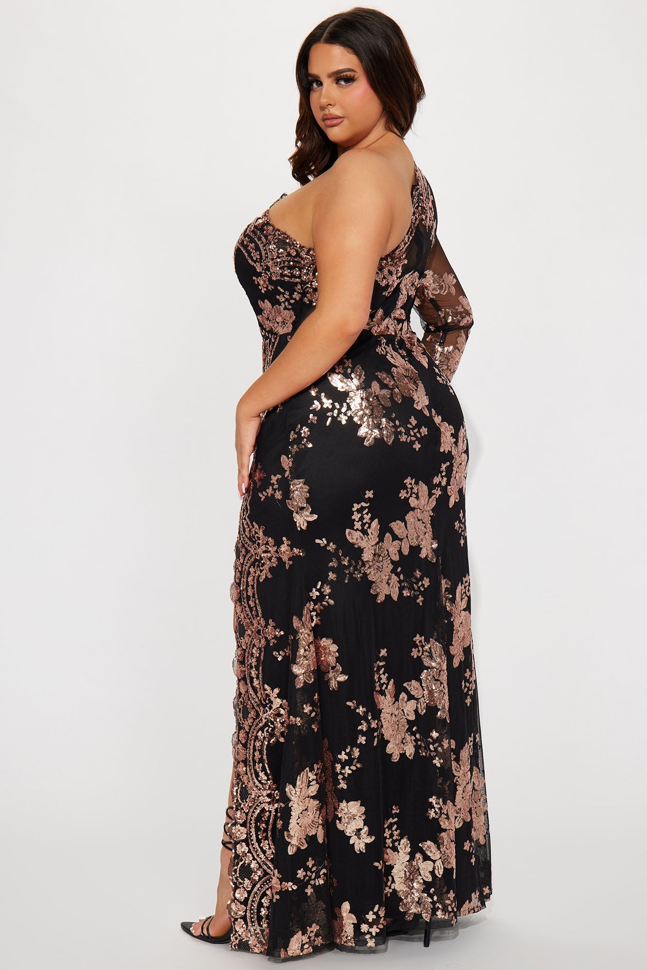 All Nighter Long Sleeve Sequin Dress - Black/Rose Gold