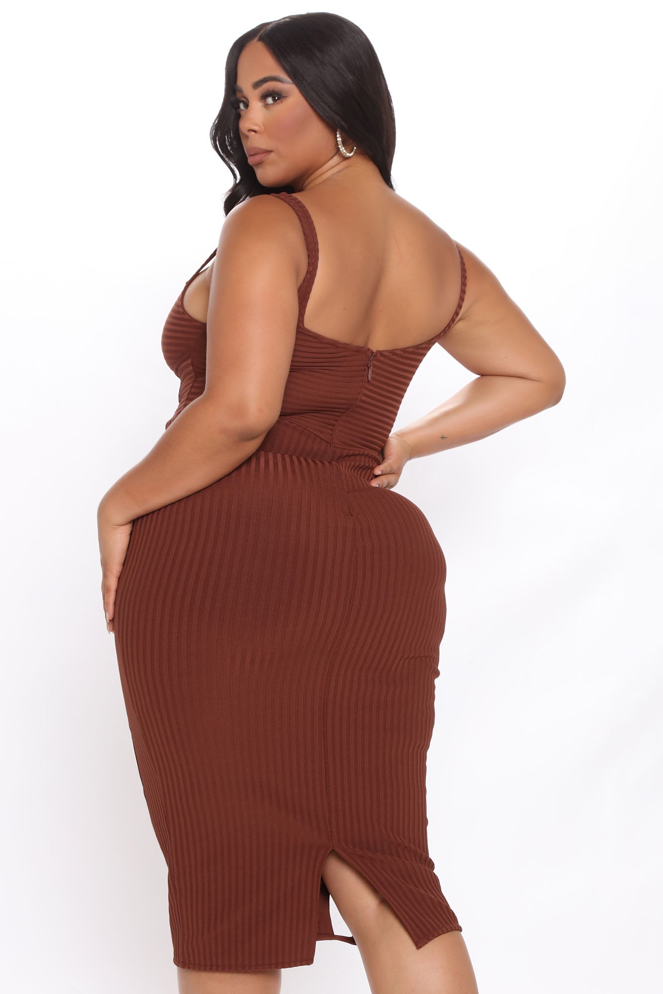 Midi Bandage Dress No Cuts Given - Brown