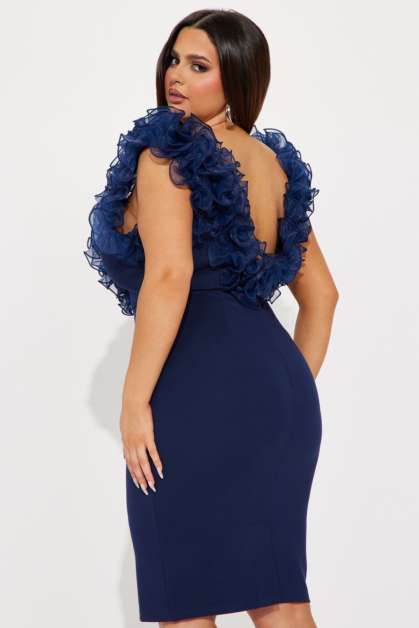 Angelica Midi Flared Dress - Navy