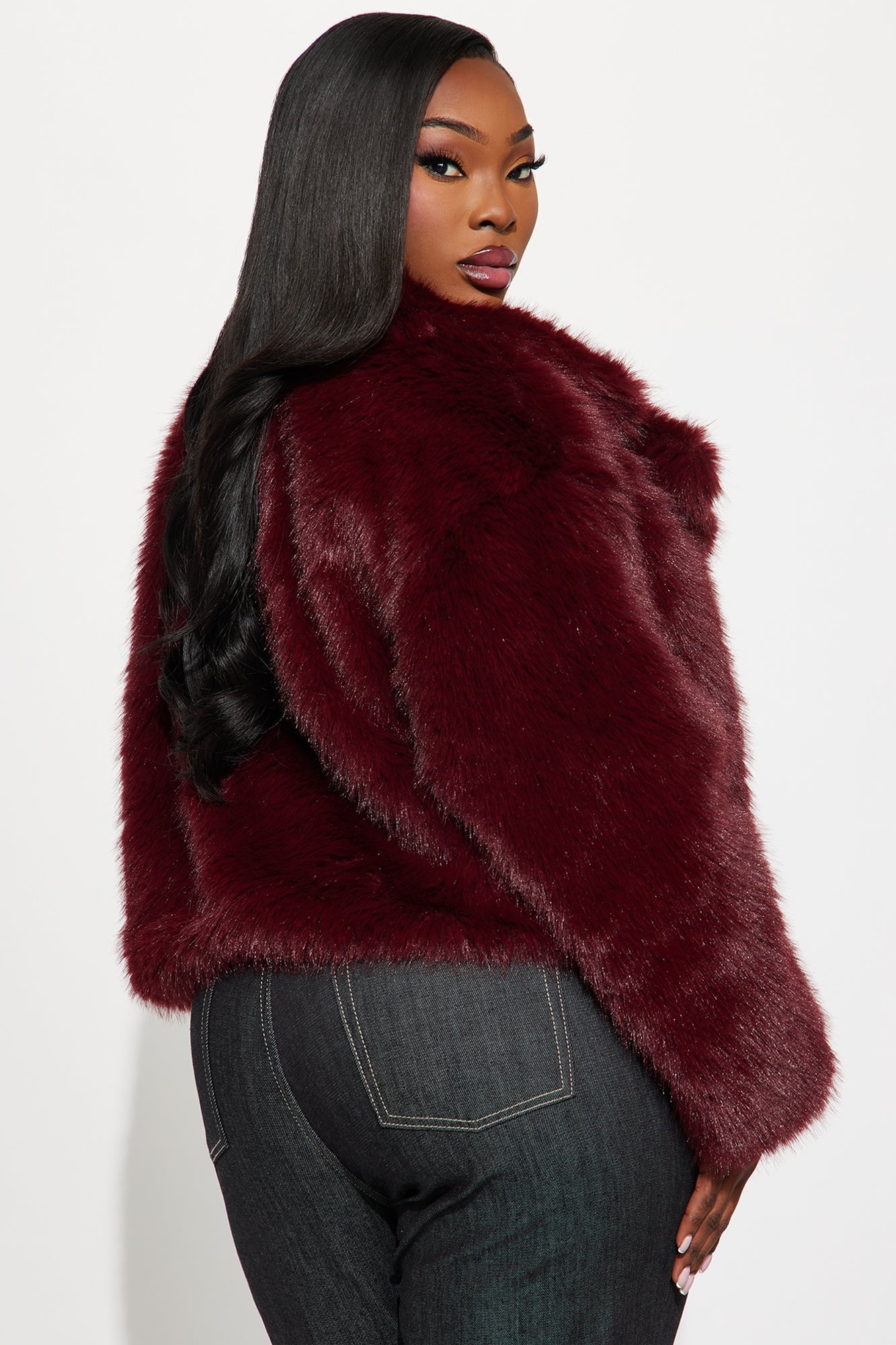 Chloe Short Faux Fur Coat - Wine