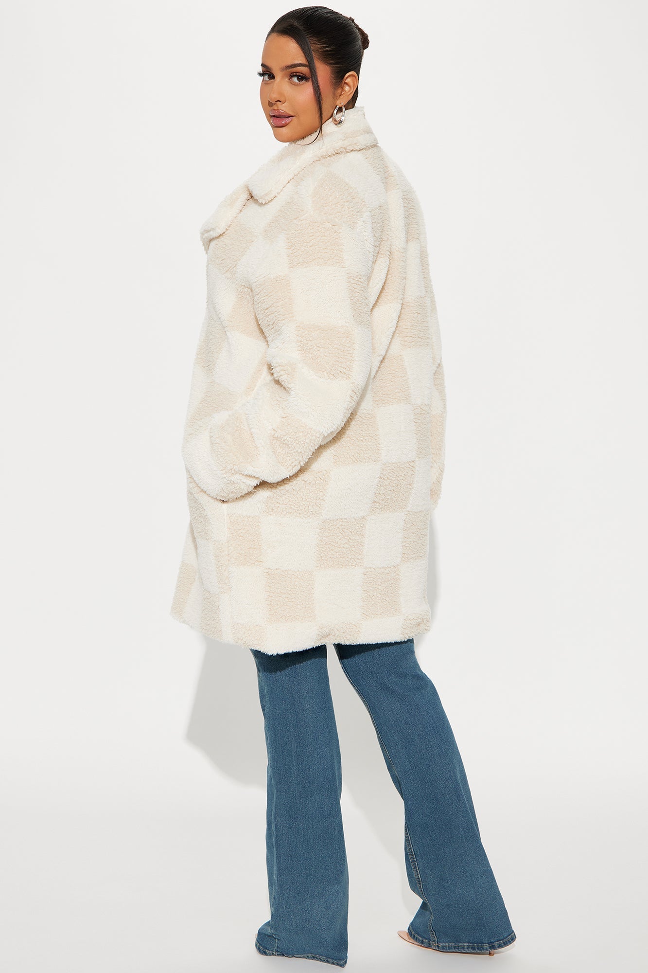 Sherpa Check On It Coat - Cream