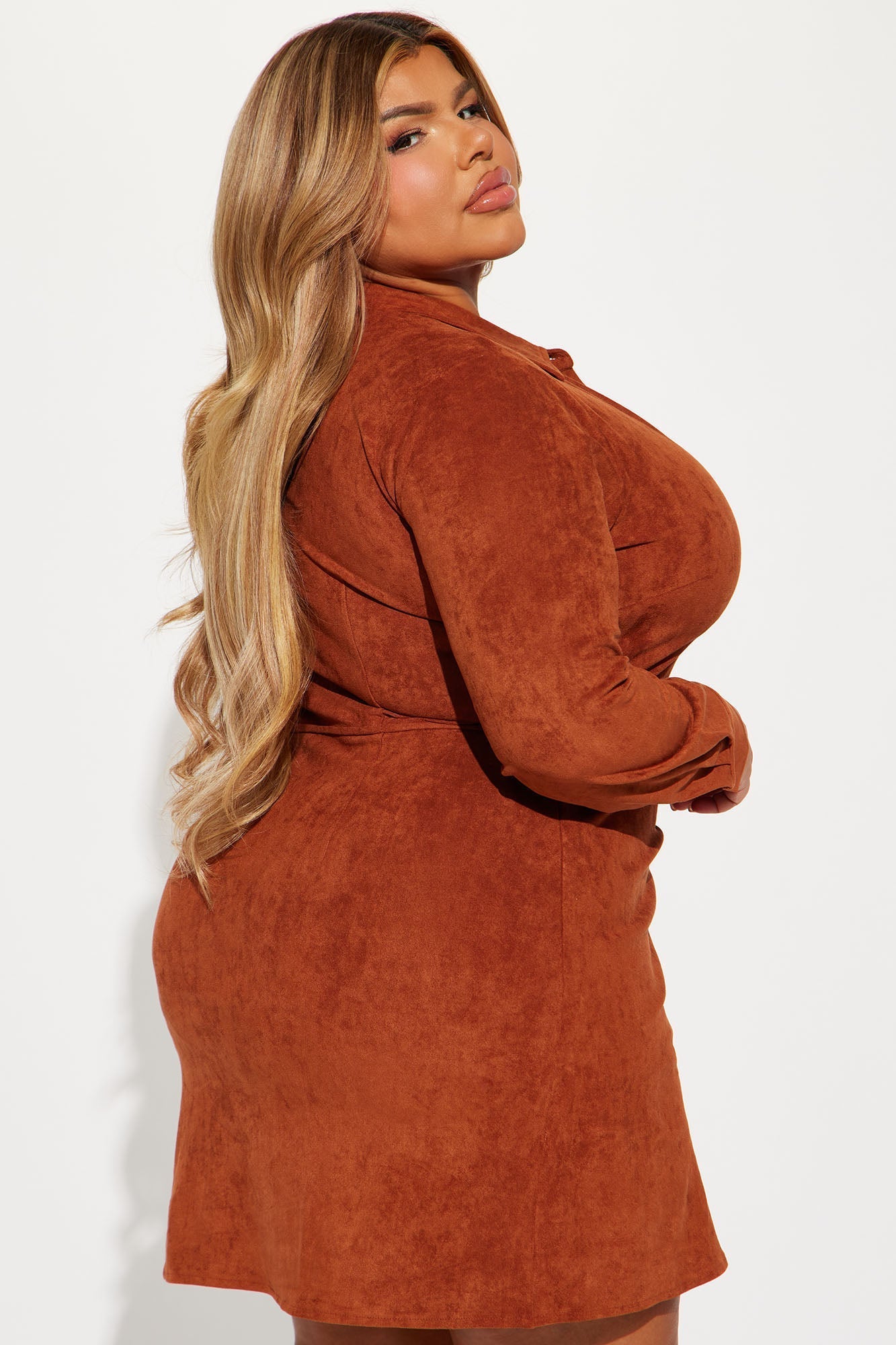 Worked Mini Suede Dress - Rust