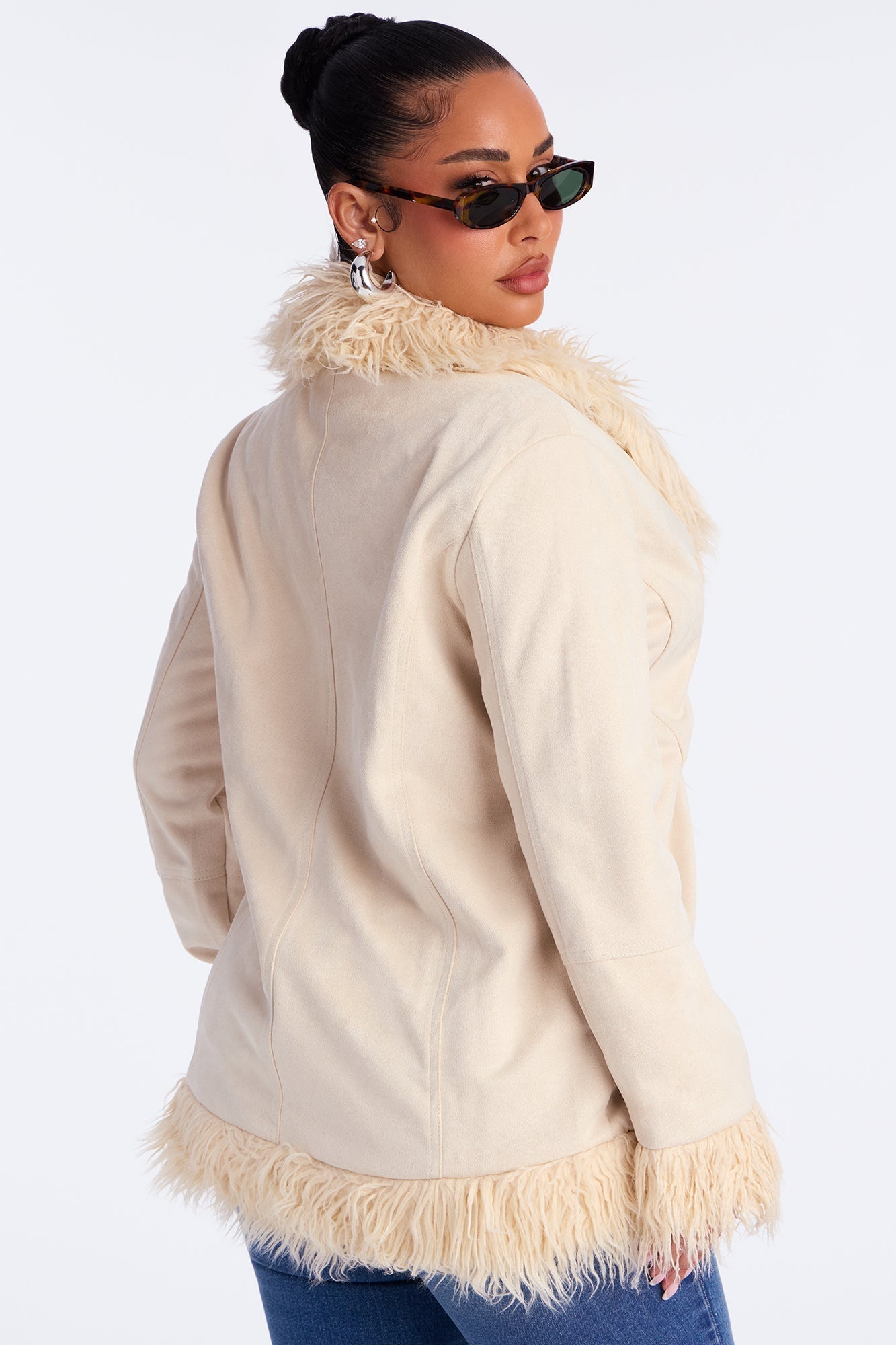 Suede Coat with Faux Fur - Ivory