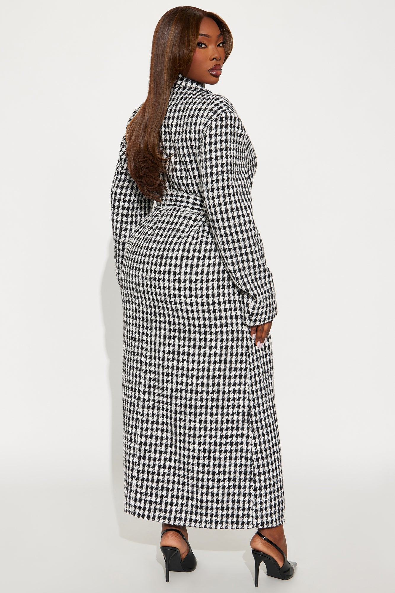 Solana Houndstooth Double-Breasted Coat - White/Black