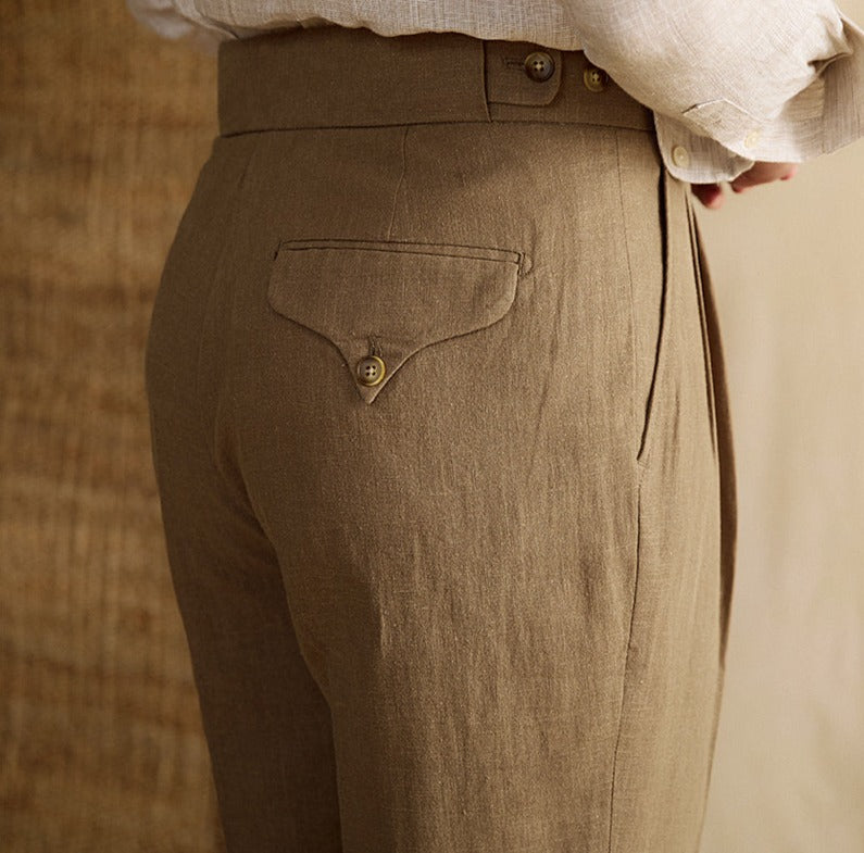 Portofino Double Pleat Straight-Leg Linen Trousers