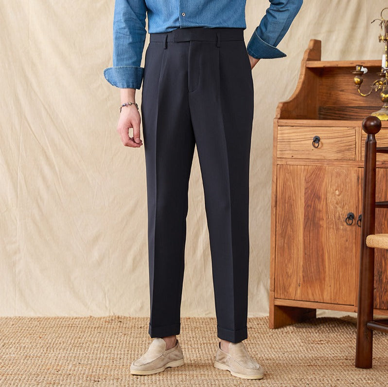 Pleated Straight Trousers in Cotton Blend "Business"