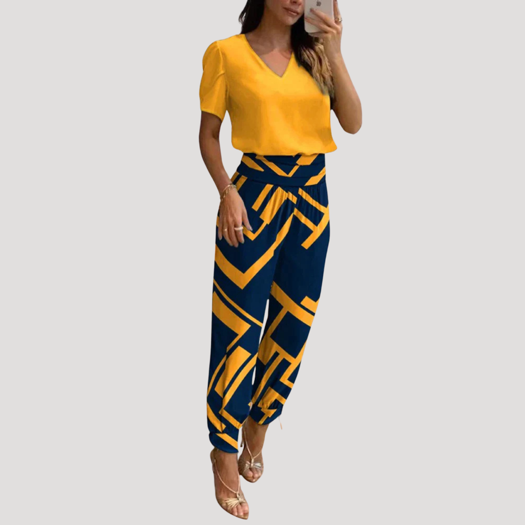 Women’s Chic V-Neck Short Sleeve Co-Ord Set