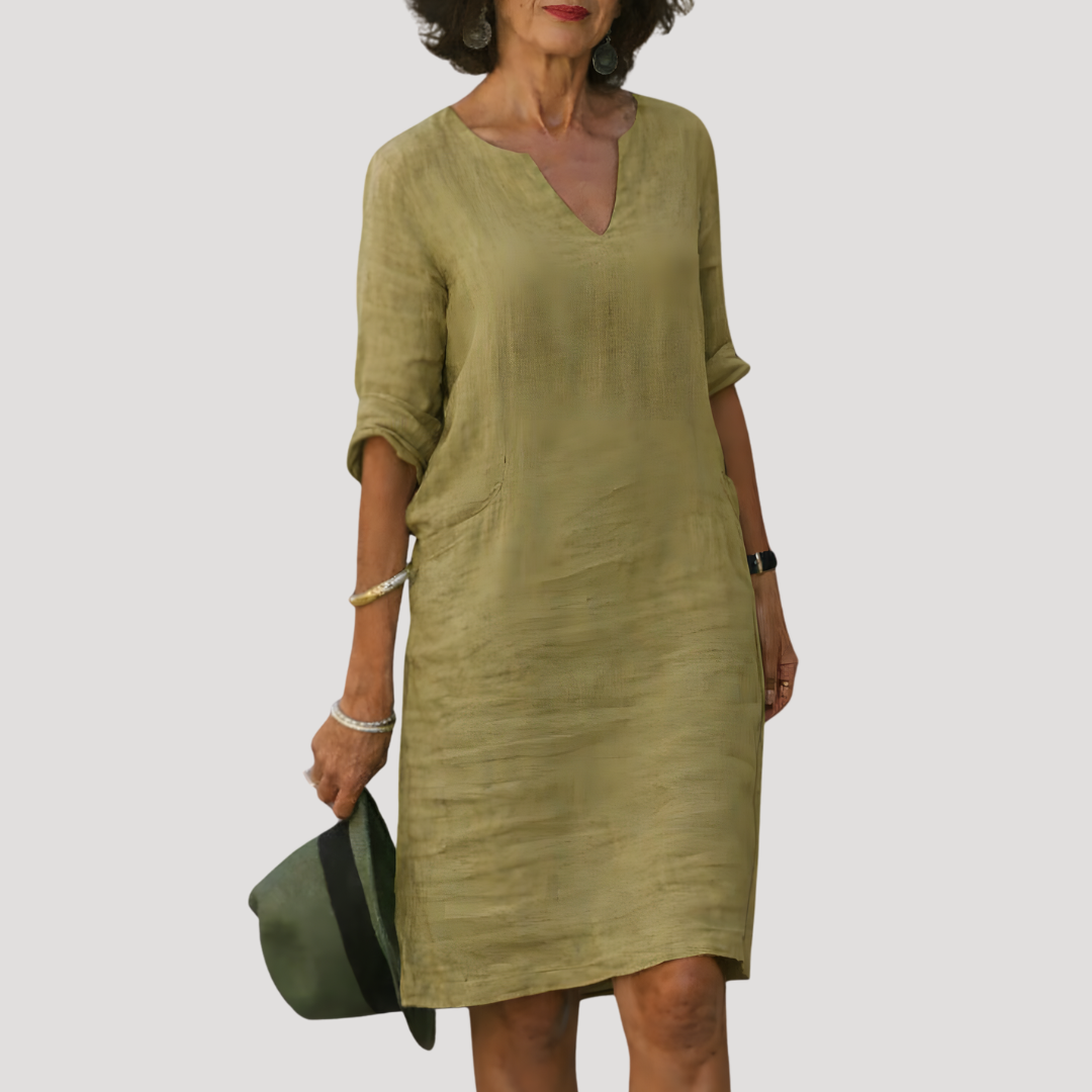 Effortless Shift Day Dress with V-Neck
