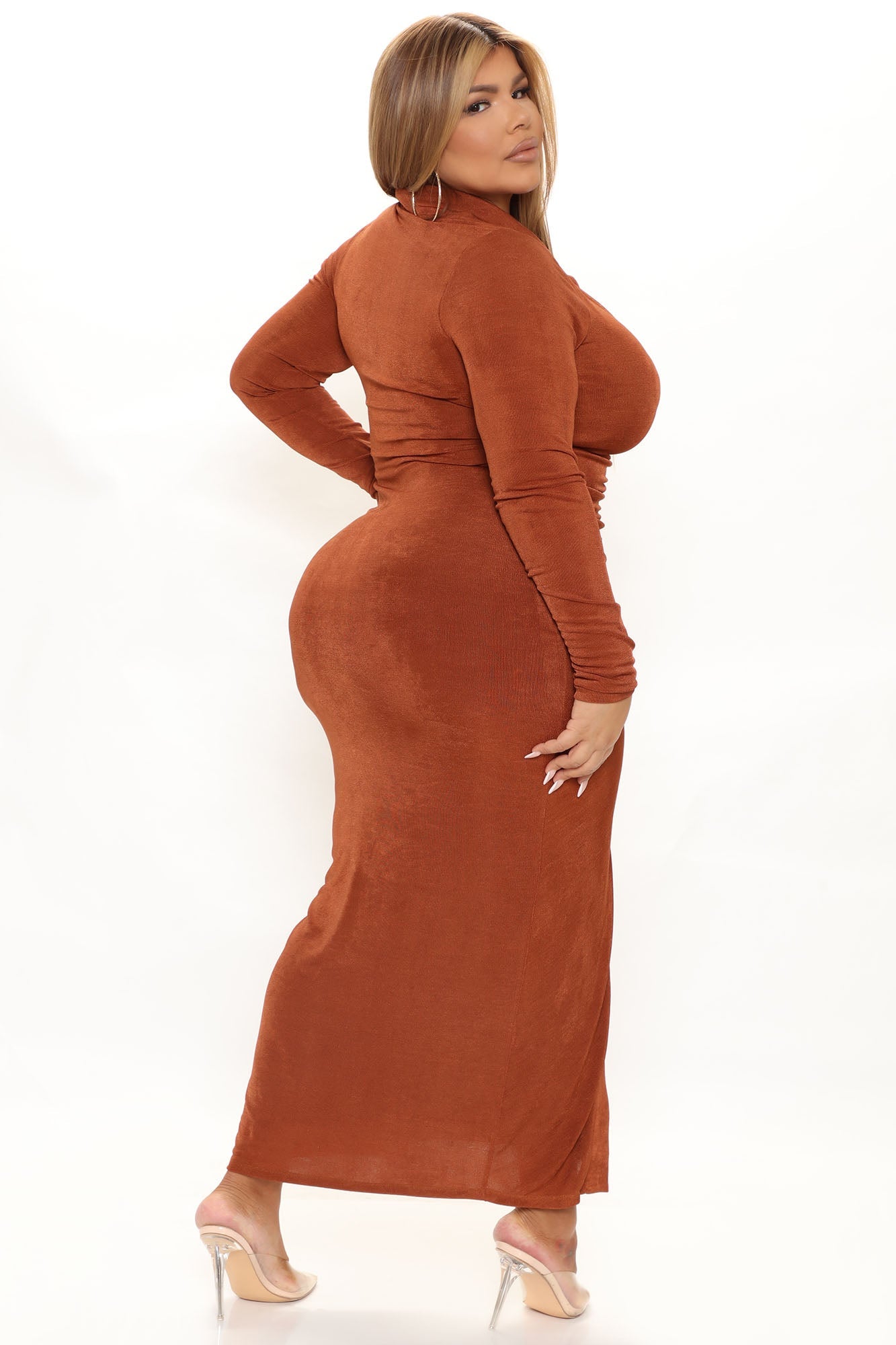 Ultra Soft Long Sleeve Slinky Dress - Copper