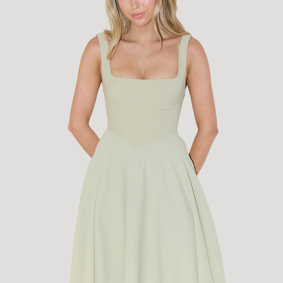 Women’s Elegant Wedding Guest Square Neck Midi Dress