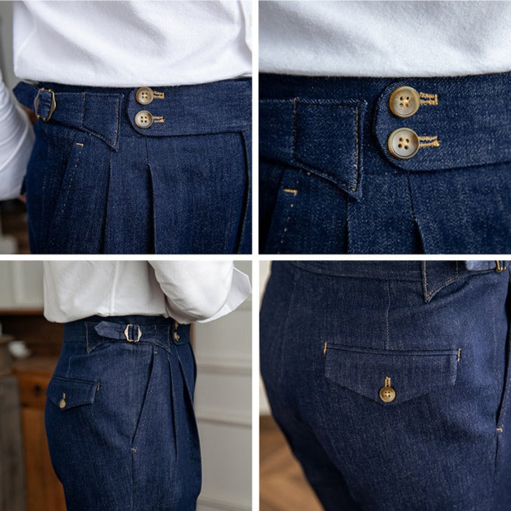 Double Pleat Denim Work Trousers "Rome"