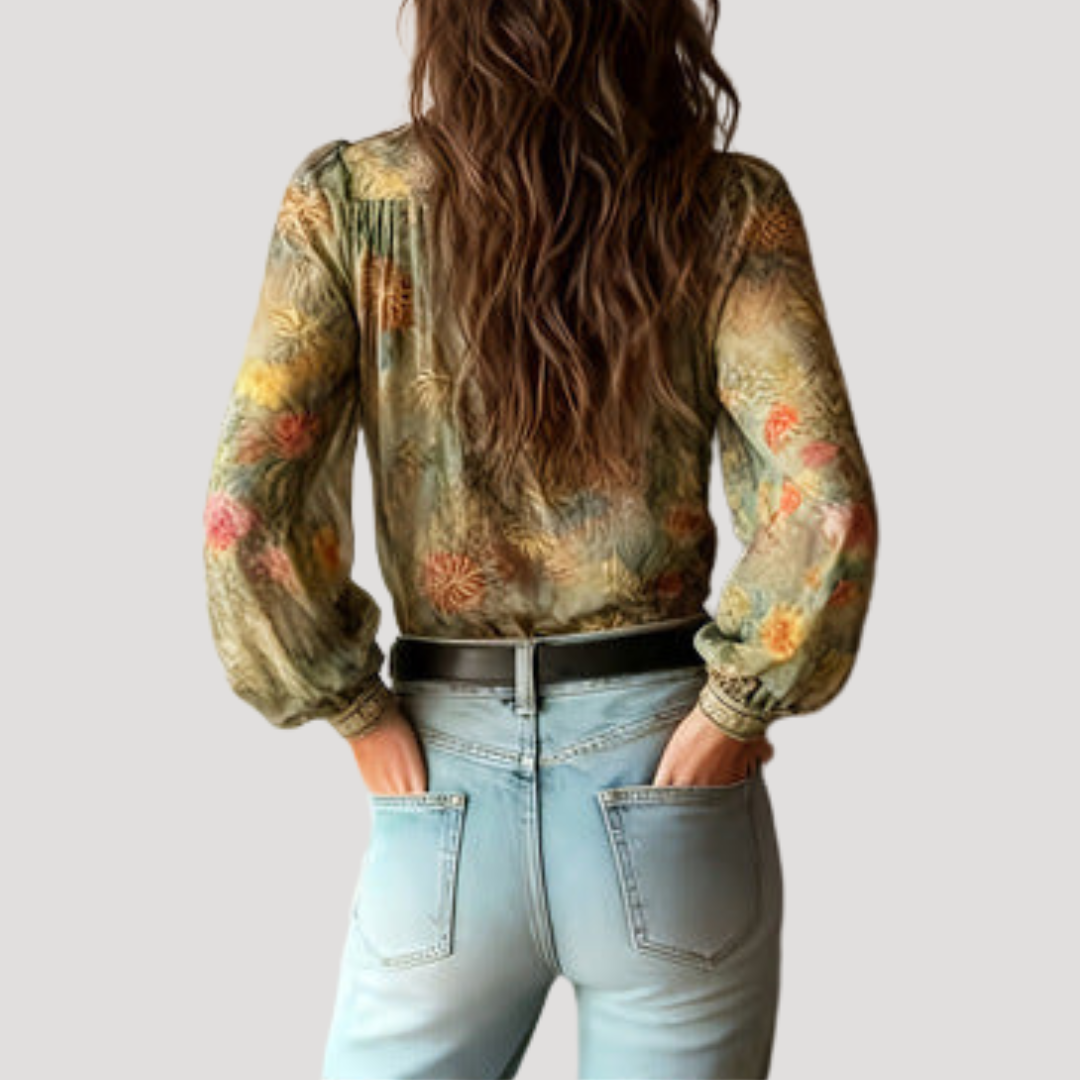 Women’s Elegant Long Sleeve Floral Sheer Blouse