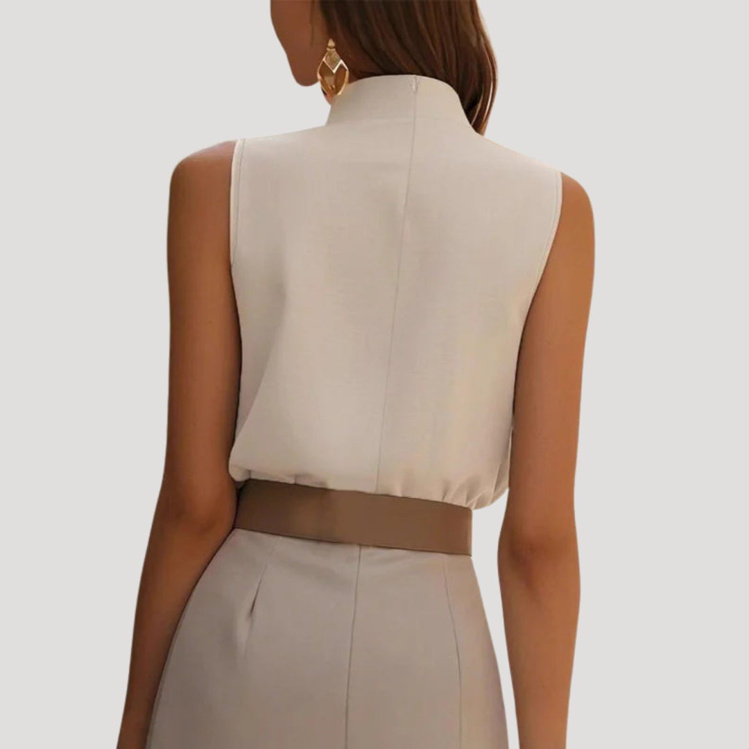 Women’s Smart Sleeveless High Neck Pleated Blouse