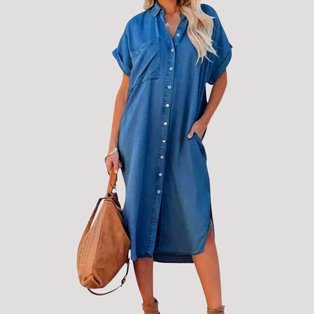 Relaxed Denim Style Midi Shirt Dress