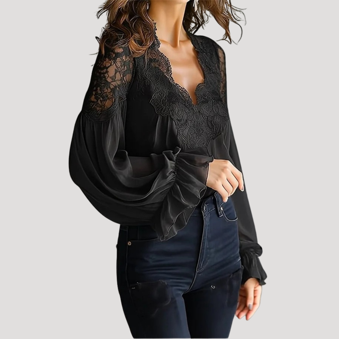 Women’s Sheer Lace Long Sleeve Blouse