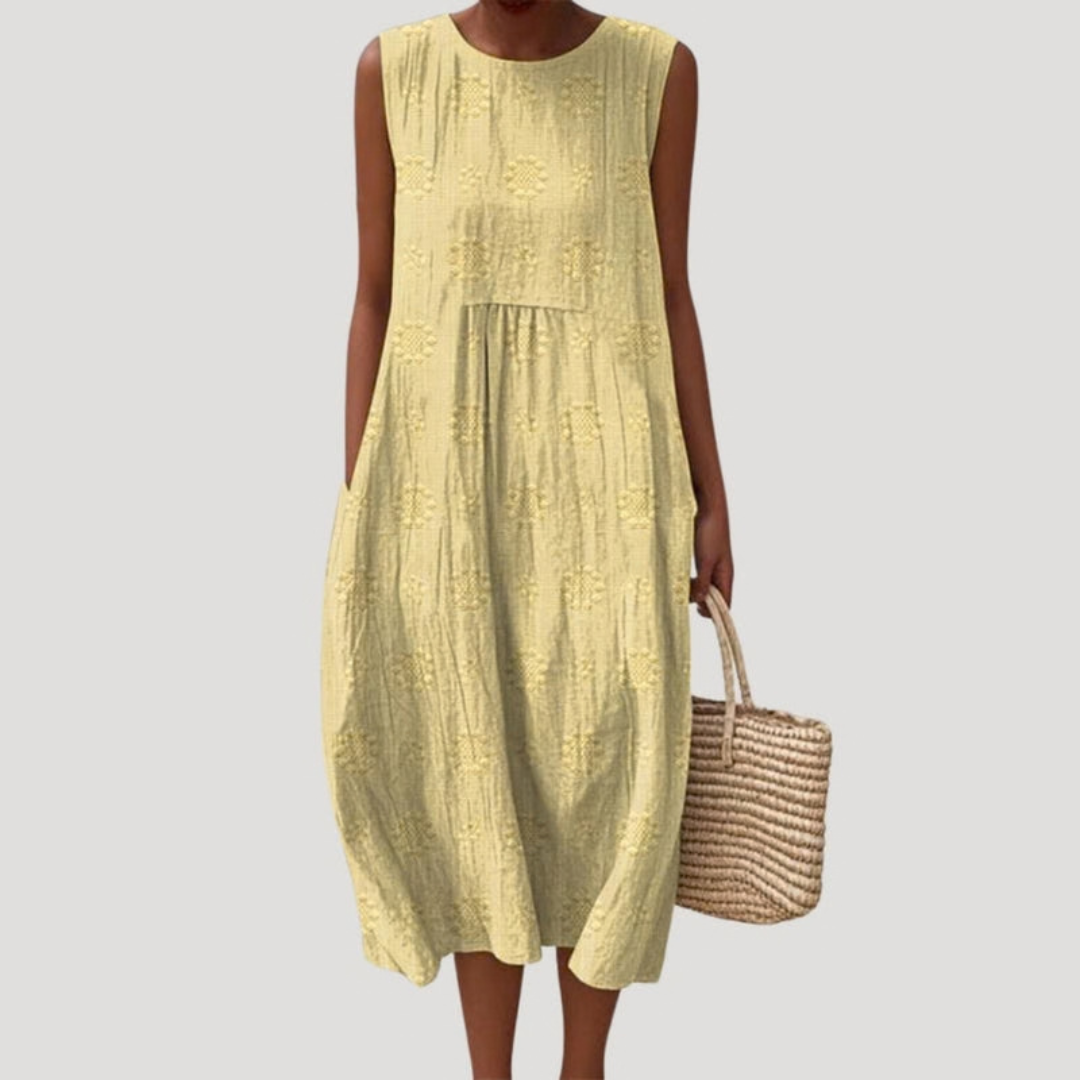 Flowy Textured Sleeveless Smock Midi Dress