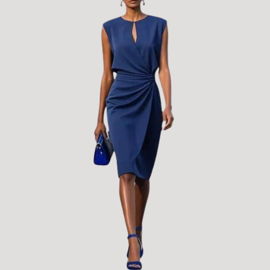 Sleeveless Midi Occasion Dress with Draped Waist