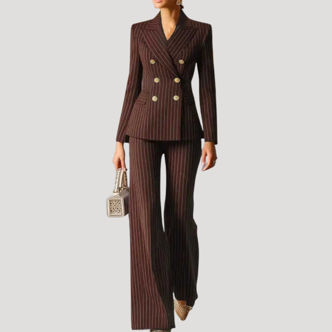 Women’s Double Breasted Elegant Pinstripe Trouser Suit