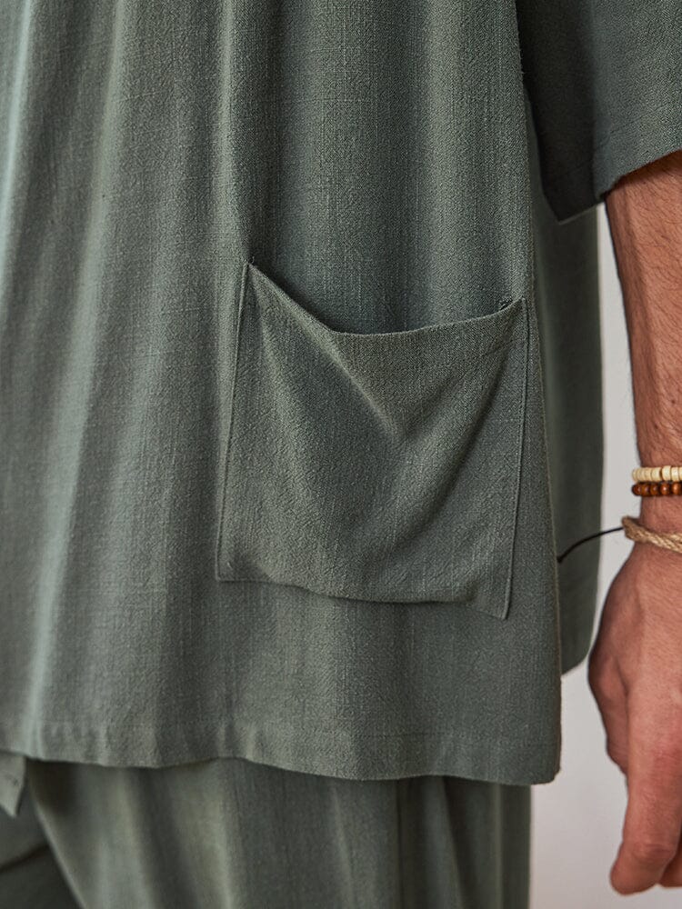 Casual Mixed Linen Shirt Set