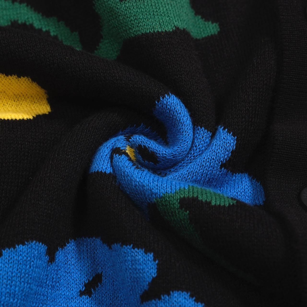 Vintage Black Floral Knit Cardigan for Men