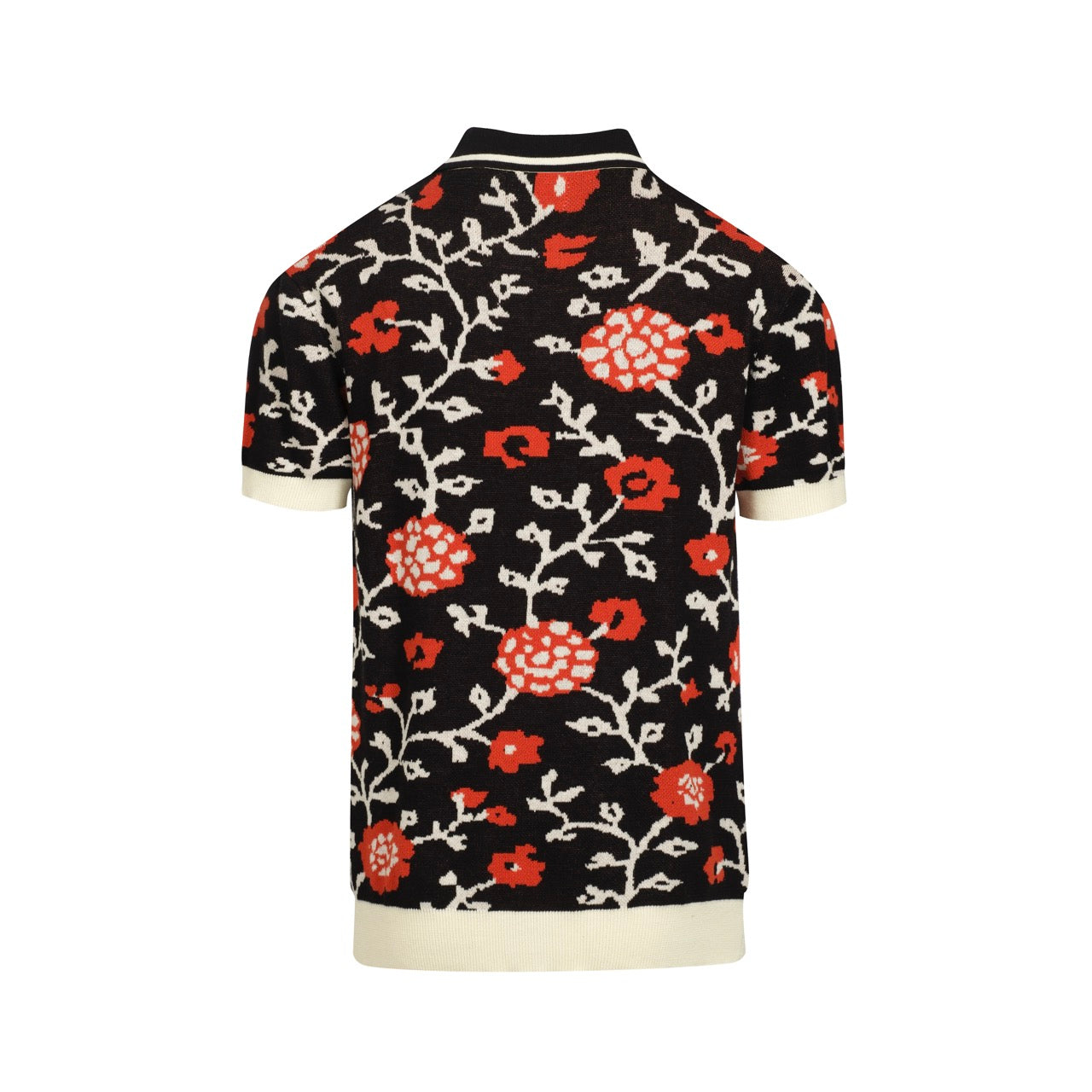 Men's Black Floral V-Neck Knitted Polo