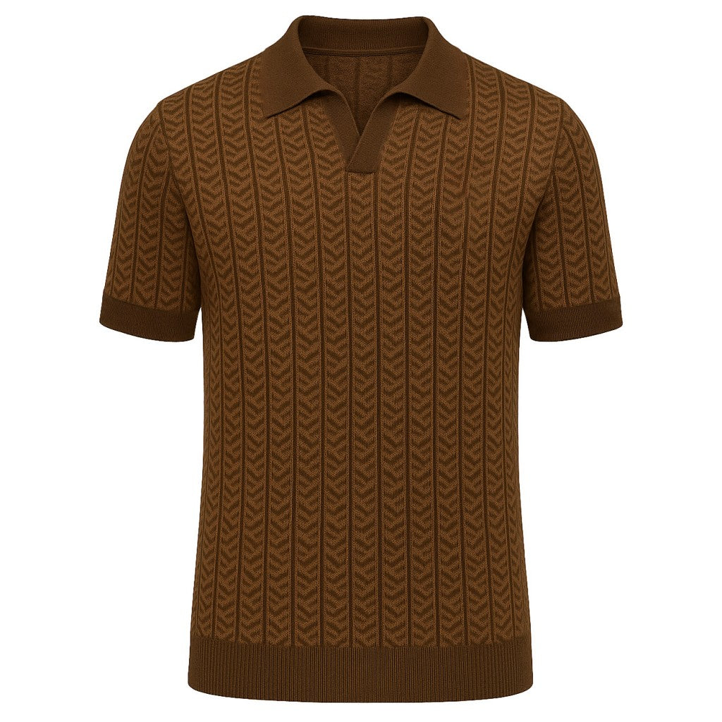 Retro V-neck Knitted Polo for Men, Brown