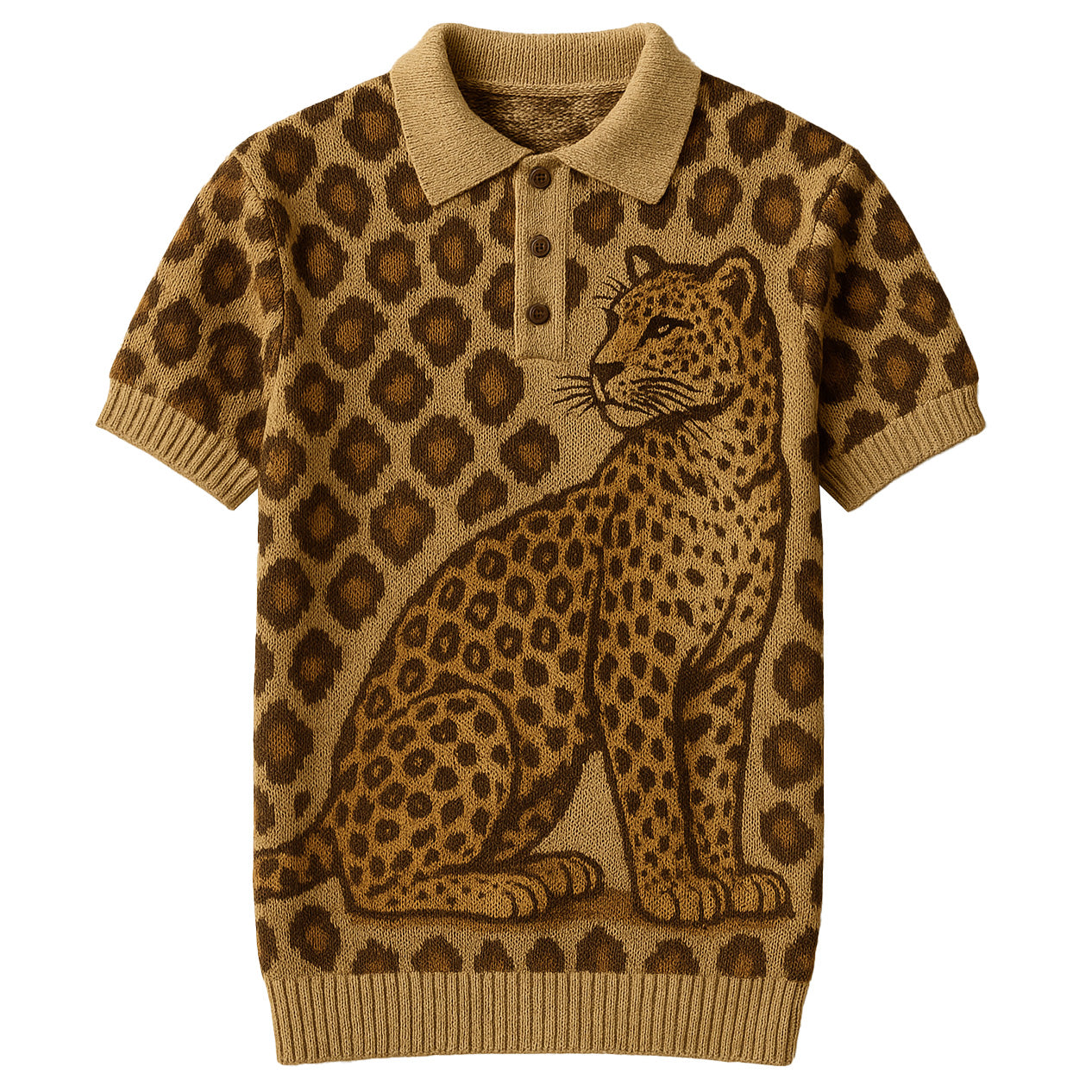 Knit Jacquard Tiger Leopard Polo in Khaki for Men