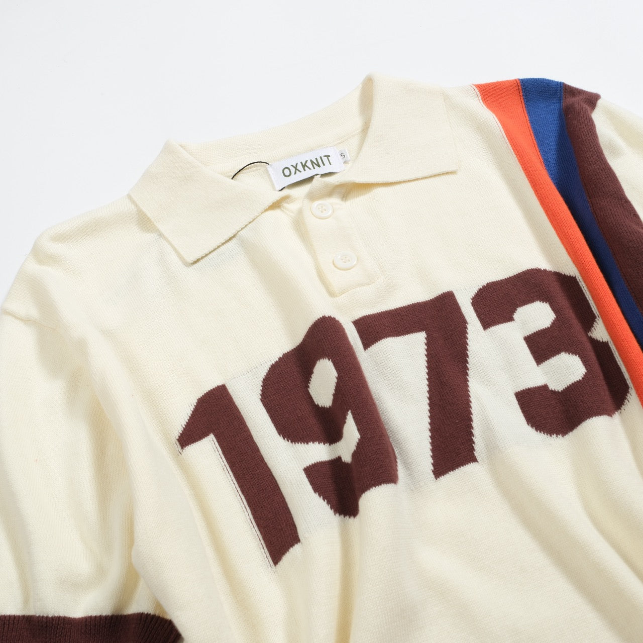 Vintage 1973 Jacquard Knitted Polo for Men in Apricot White