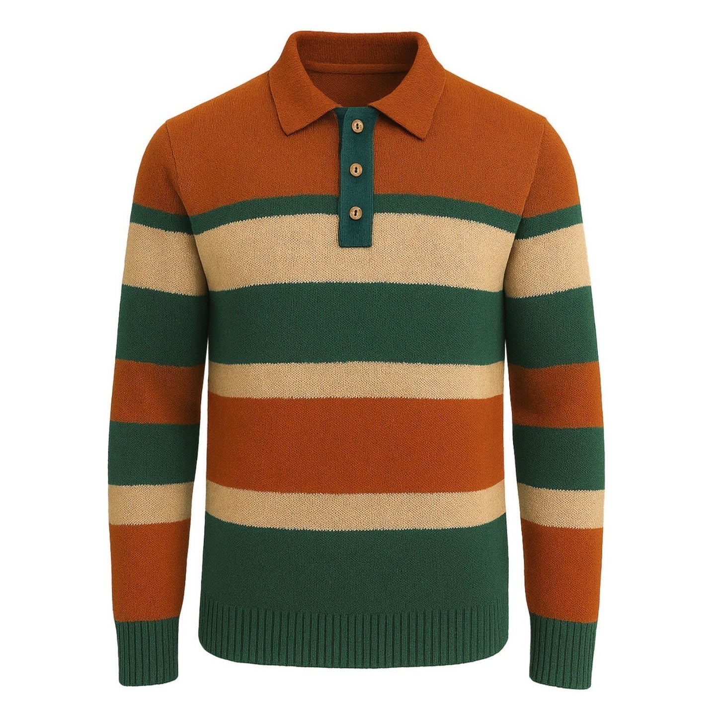 Striped orange and green knitted jacquard polo for men