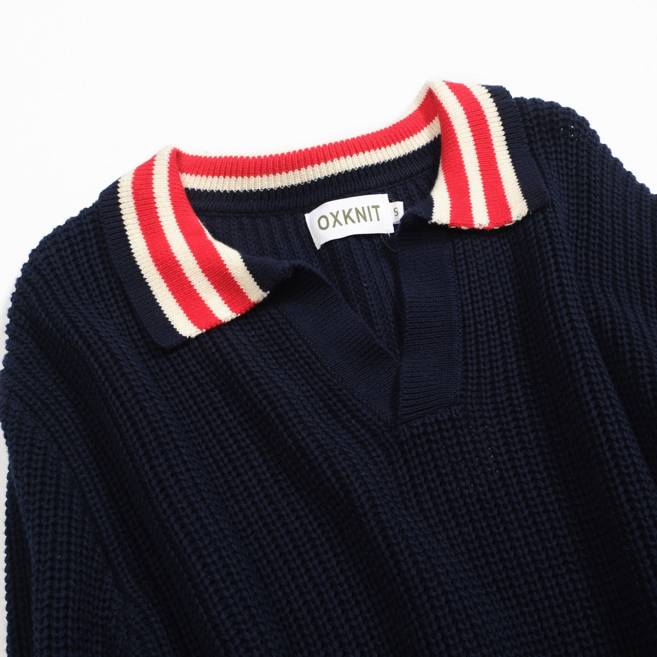 Navy Blue Retro V-Neck Polo for Men