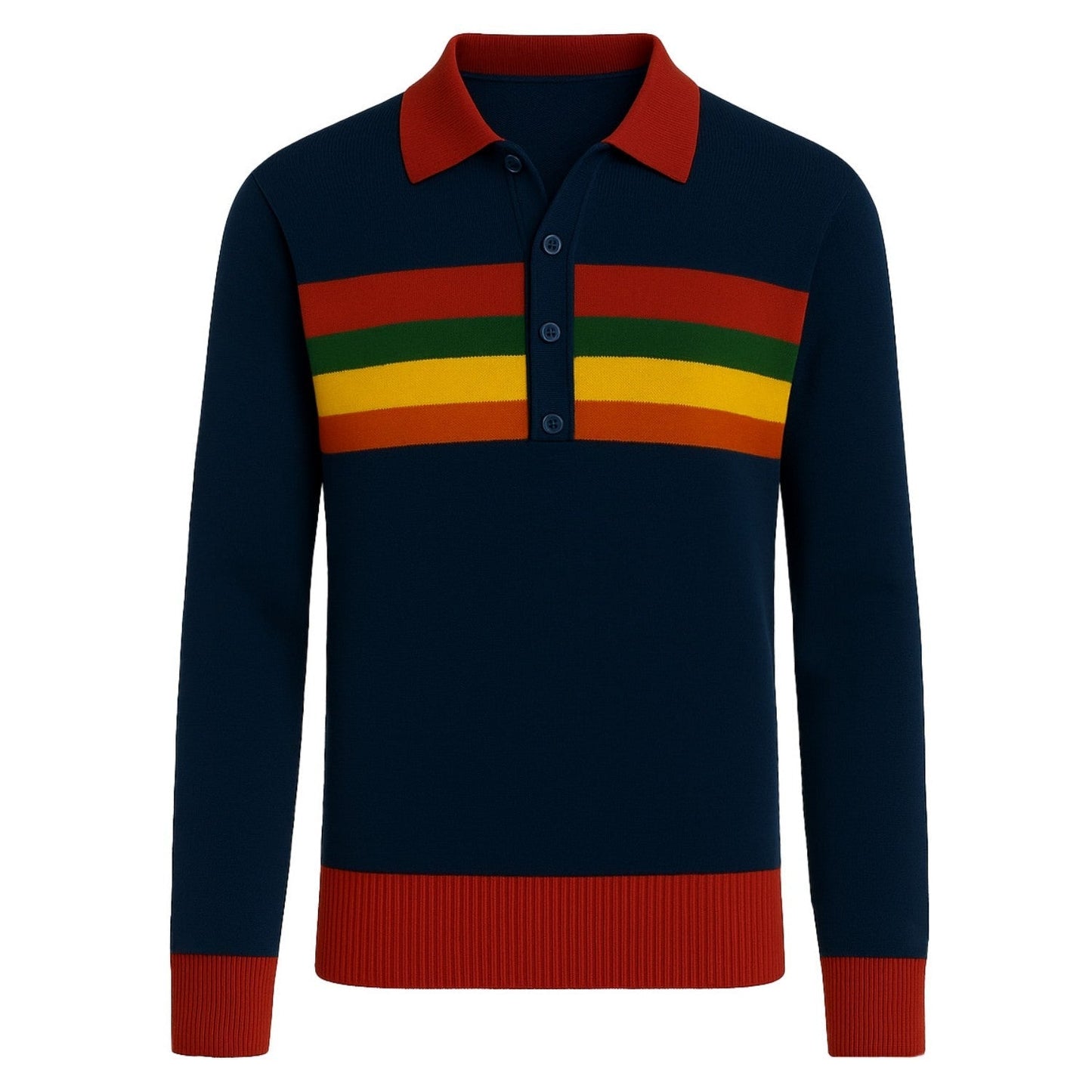 Men's Navy Blue Retro Striped Knitted Polo