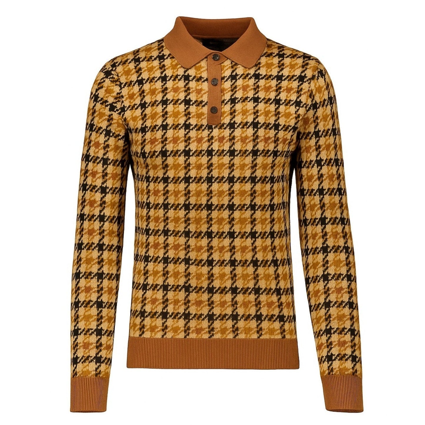 Vintage yellow check jacquard polo for men