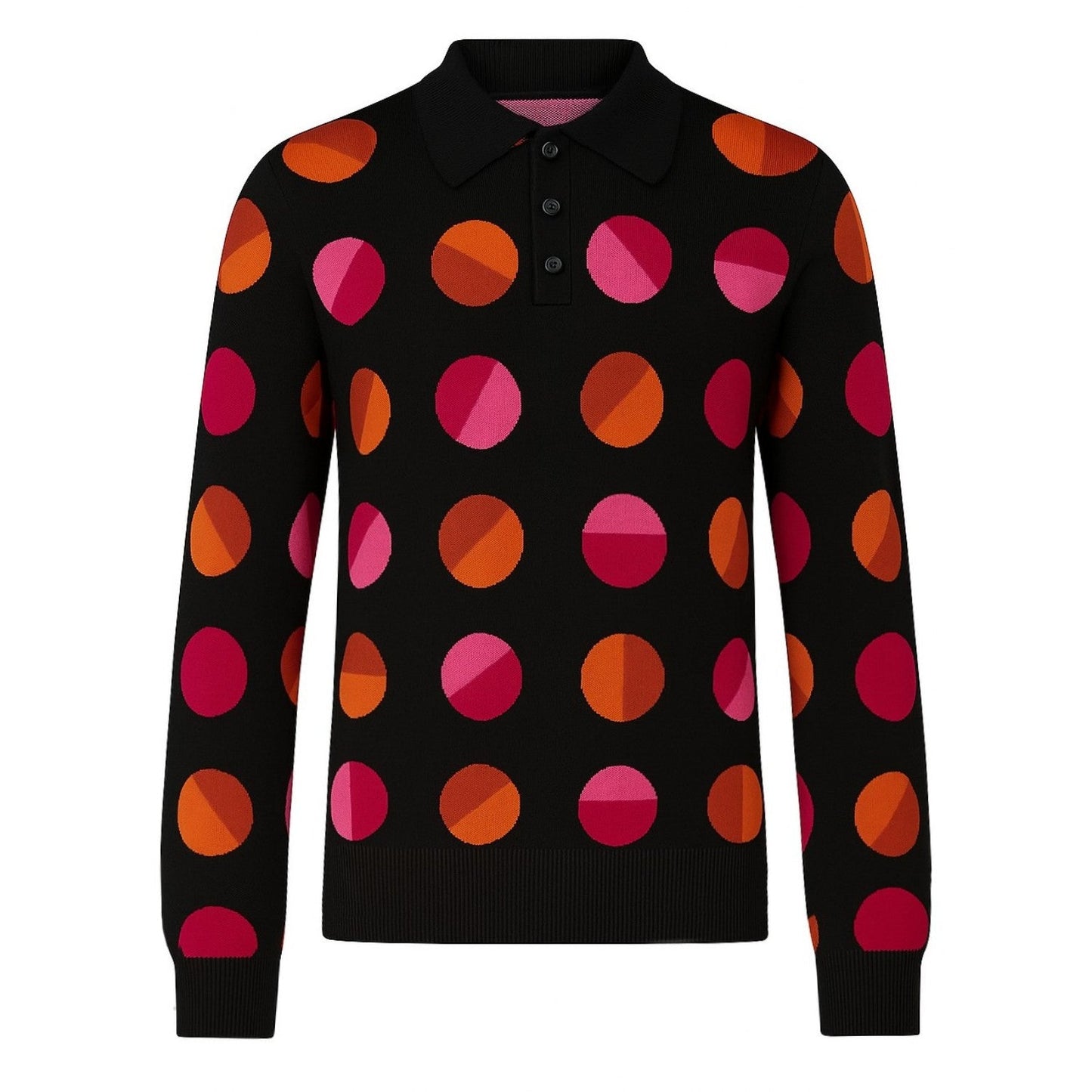 Men's Black Polka Dot Jacquard Knit Polo
