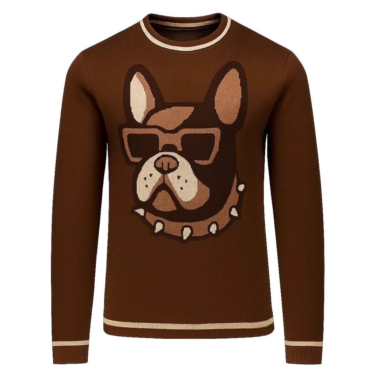 Vintage jacquard knit for men, brown French bulldog
