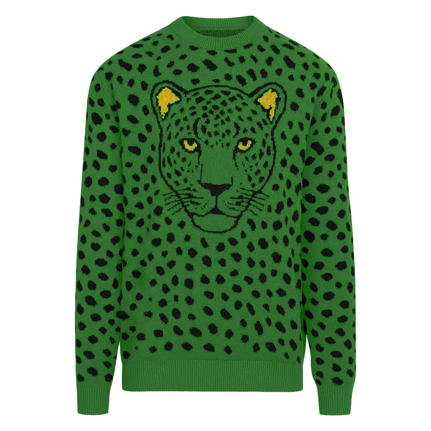 Pull jacquard vintage léopard vert pour hommes