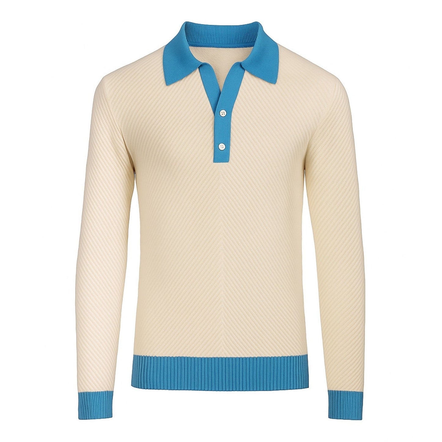 Men's White V-Neck Knitted Polo