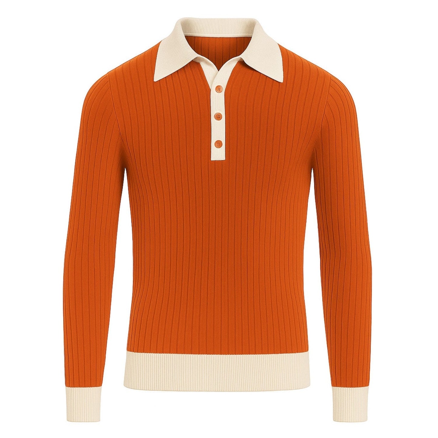 Men's Orange Vertical Striped Polo