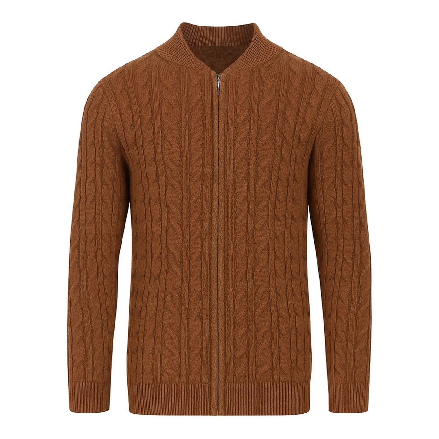 Brown Cable Knit Zip Cardigan for Men