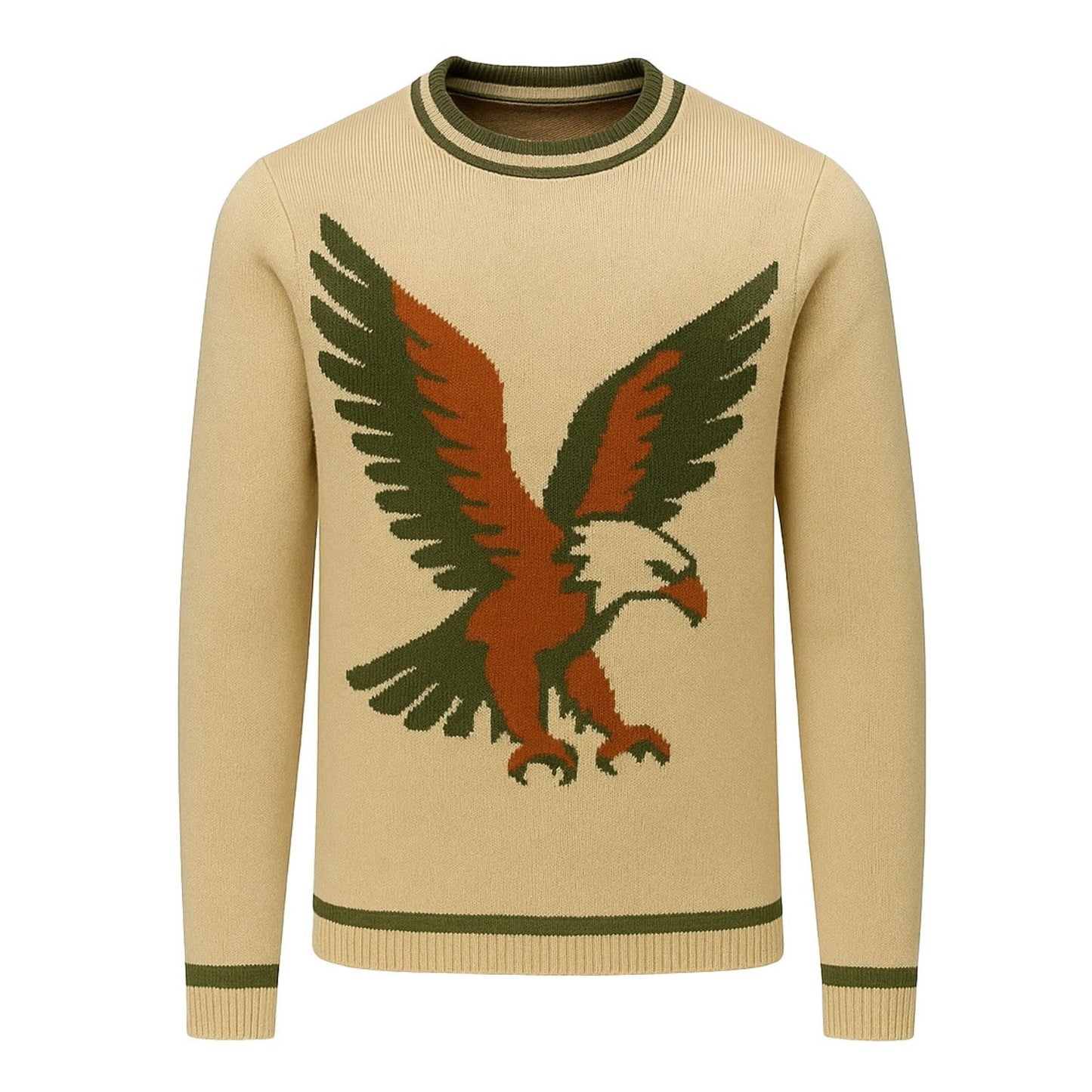 Vintage Khaki Jacquard Pullover for Men