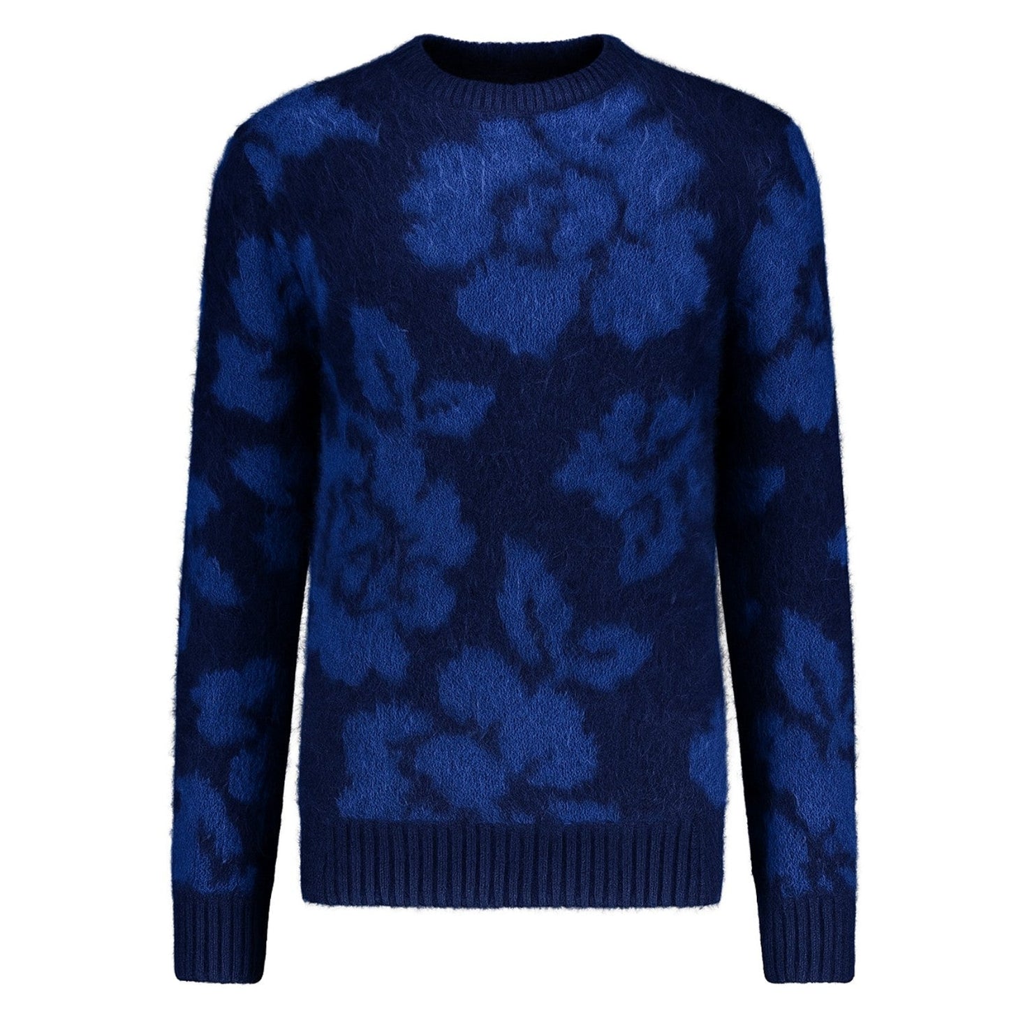 Men's Blue Floral Jacquard Knit Sweater