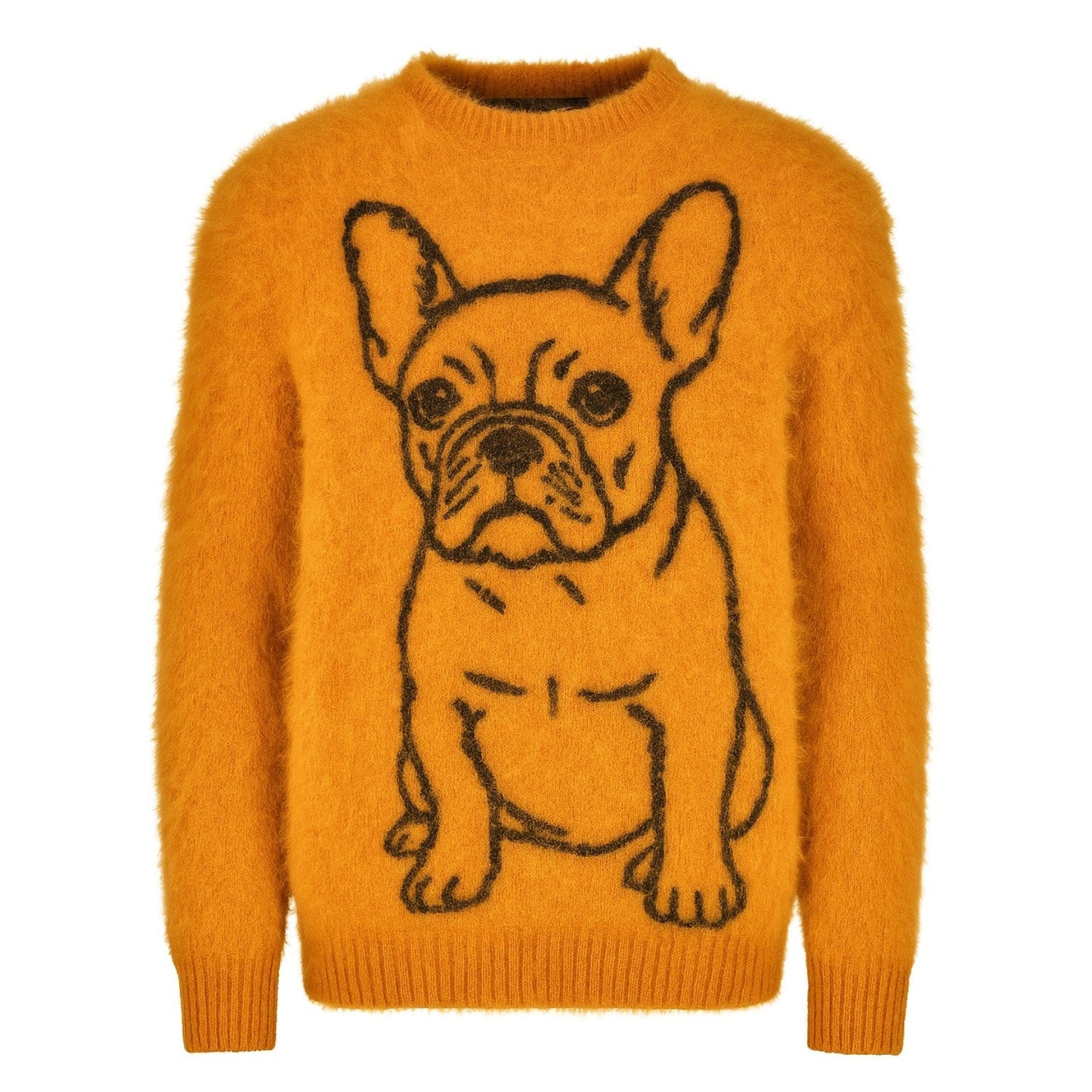 Yellow Plush Jacquard Knit Sweater for Men