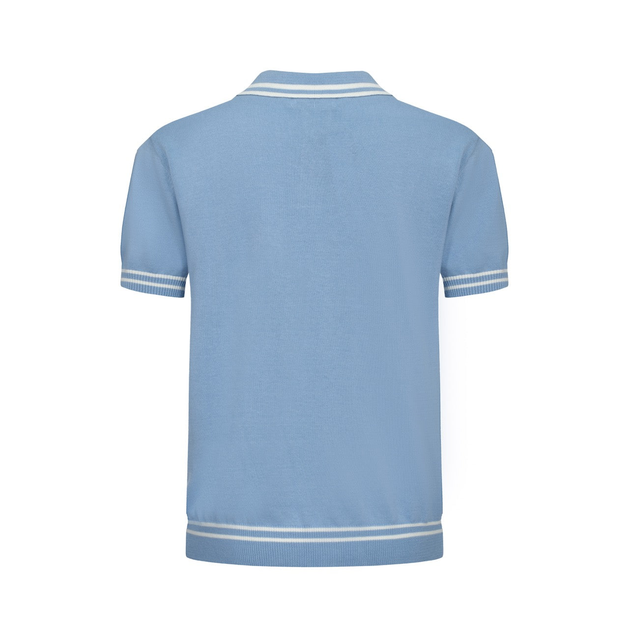 Light Blue Knitted Polo for Men with Geometric Pattern Jacquard Panel