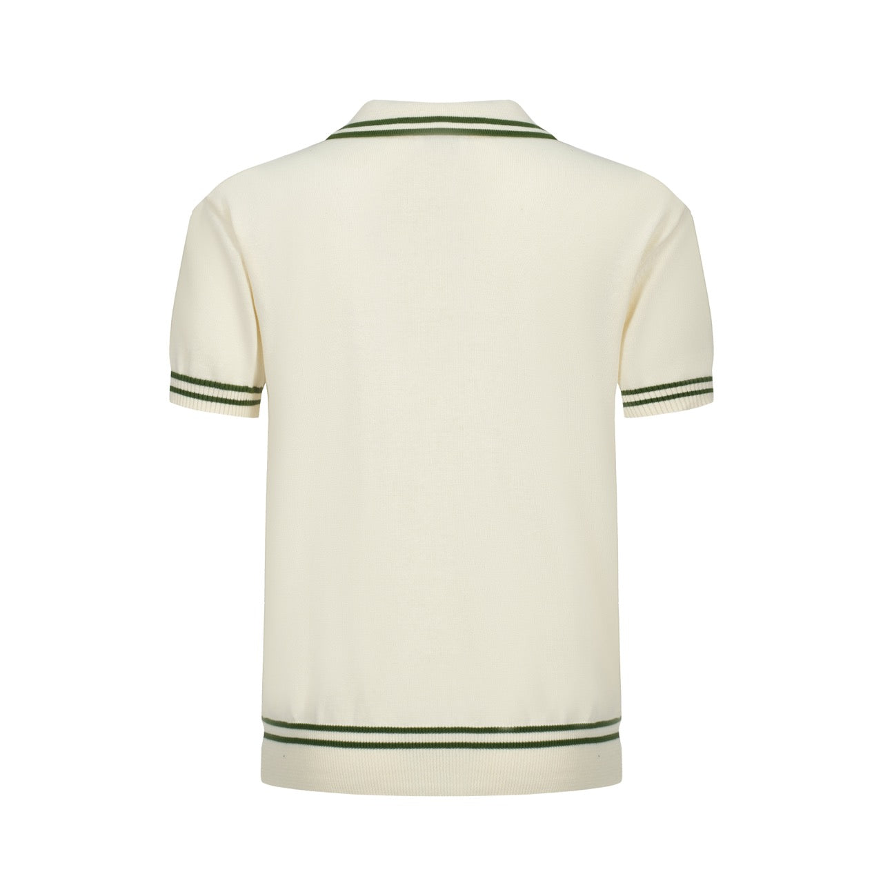 Cream Knitted Polo for Men with Green Trim – 1960s Mod Vintage Style