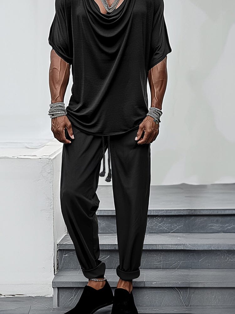 Top and Trouser Set with Draped Collar