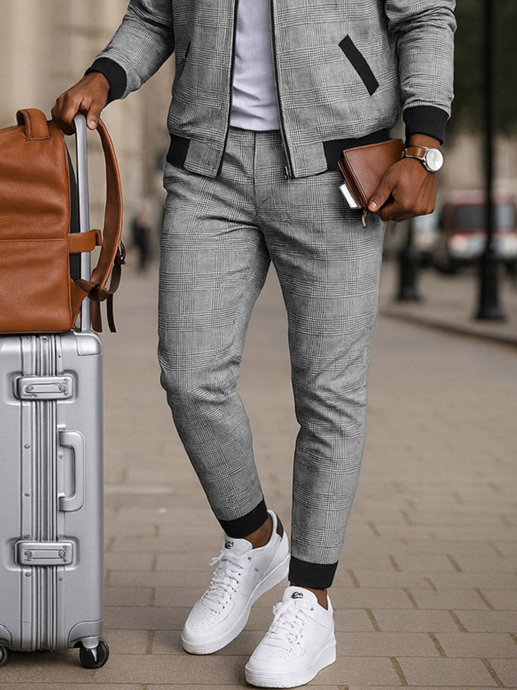 Casual Chic Checkered Tracksuit Set
