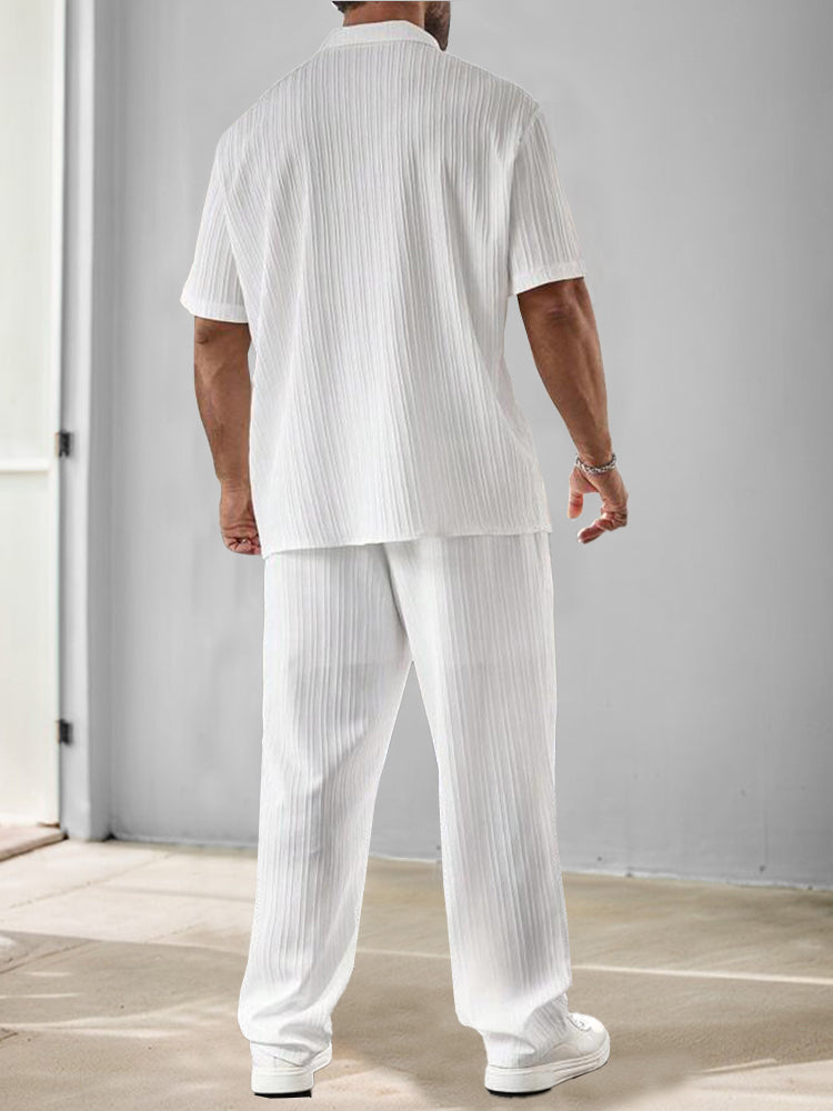 Versatile Striped Textured Shirt and Trouser Set