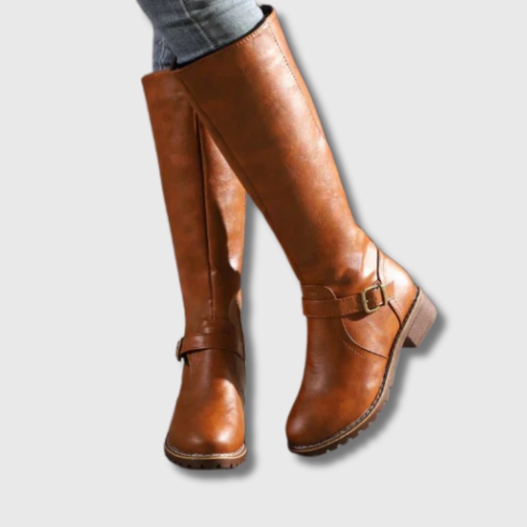 Kate™ | Knee-High Boots with Buckle & Zip