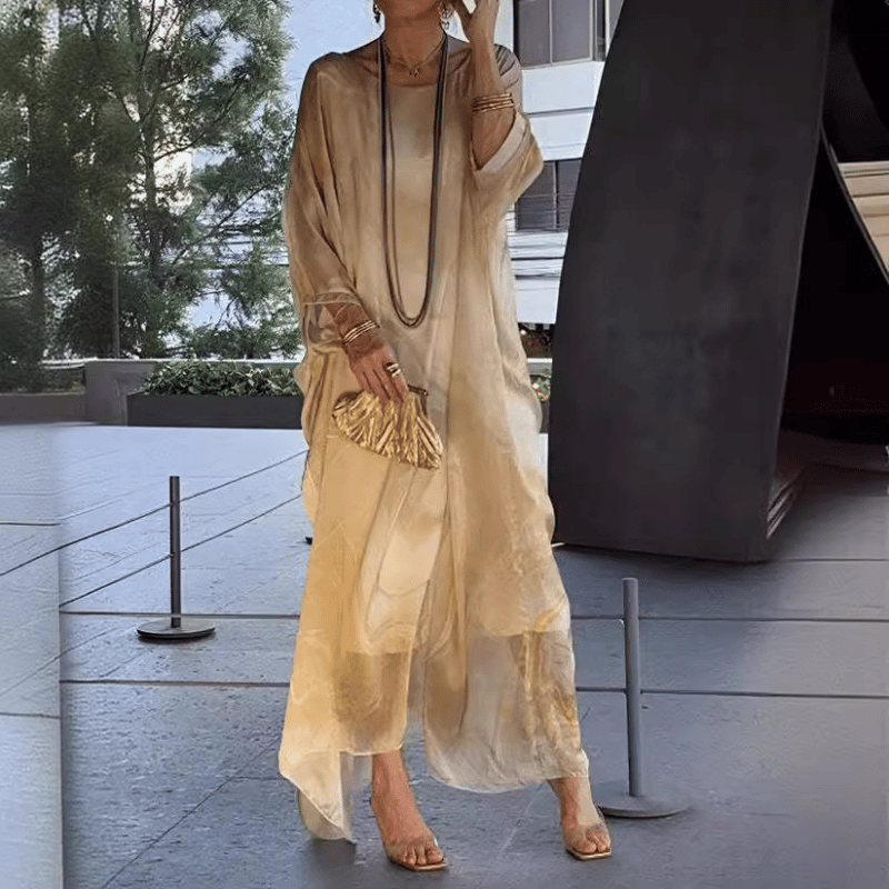 Kyra - Marble Print Chiffon Maxi Dress