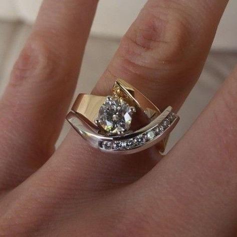 Irregular Vintage Ring in Gold & Silver Zirconia